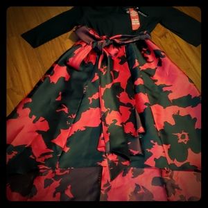 Printed High-Low 3/4 Sleeve A-line Dress with Sash